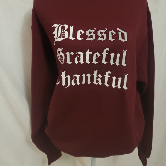 Blessed Grateful Thankful Cotton Sweatshirt Unisex S M L Marron White New - Picture 3 of 6
